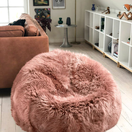 Lammfell Sitzsack Premium | Langhaar | Neuseeland | 92x93 cm | Rosa Rosa