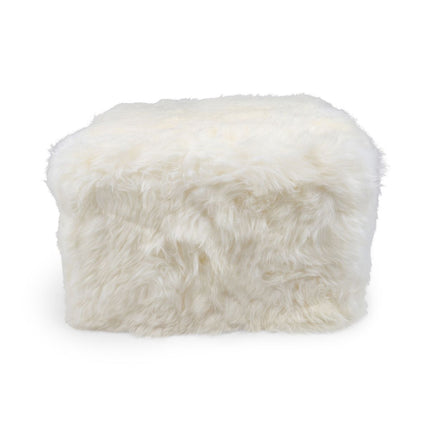 Lammfellpouf | Langhaar | Neuseeland | 50x50x32 cm Weiß