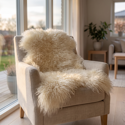 Lammfell Premium | Langhaar | Island | 90x60 cm Natürlich Cremeweiß