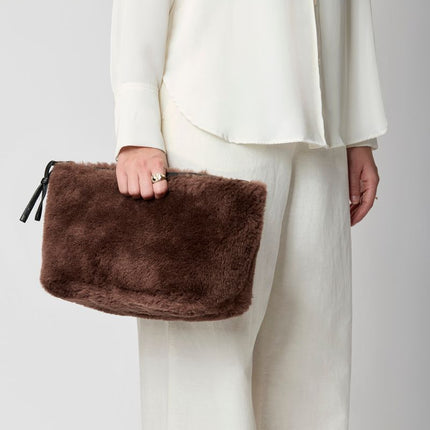 Maxi Havanna Clutch | Neuseeland | Lammwolle Lederbraun