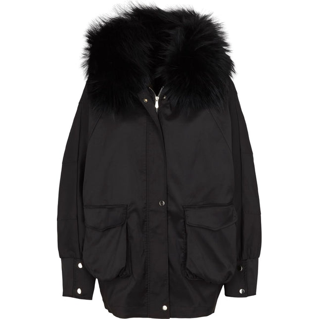 Augusta Jacke | Waschbär, Kaninchen Schwarz/Schwarz