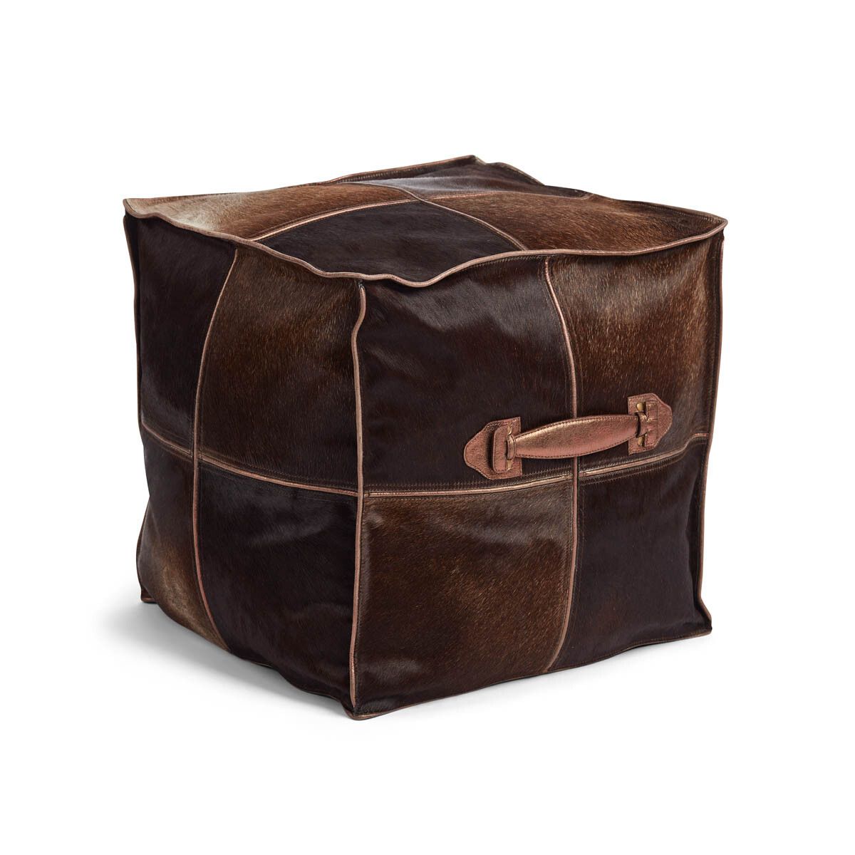 Hocker mit Griff | Brasilien | Hochwertiger Kalbsleder | 45x45x45 cm Poufs | Lammfellhaus.at