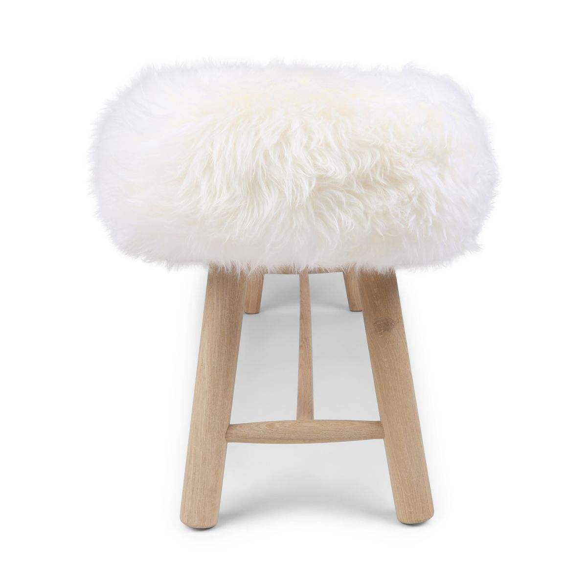 Theodor Holzbank mit Lammfell | Langhaar | Neuseeland | Eichenbeine | 140x35x45 cm Weiß