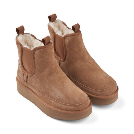 Plateau Boot | Wildleder, Lammfell Kastanie