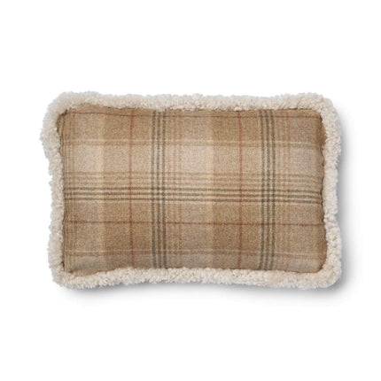 Kariertes Wollkissen | 100% Wolle | Fellborte | 34x52 cm Sand Beige/Leinen