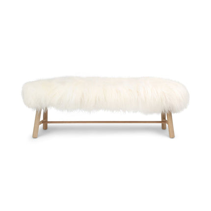 Holzbank mit Lammfell | Island | Eichenbeine | 140x35x45 cm