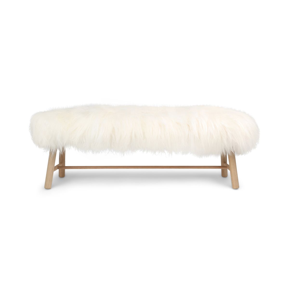 Holzbank mit Lammfell | Island | Eichenbeine | 140x35x45 cm