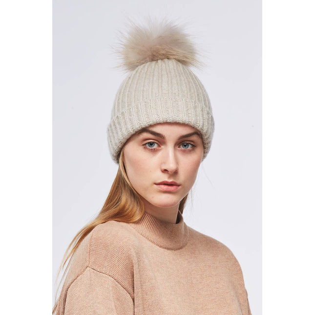 Simone Mütze | Wolle, Waschbär Taupe/Taupe