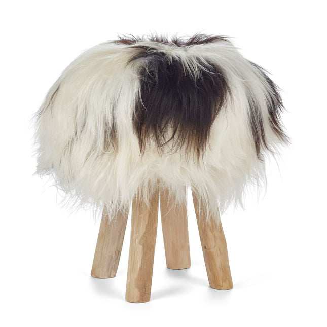 Holzhocker mit Lammfell | Island | 48xD34 cm