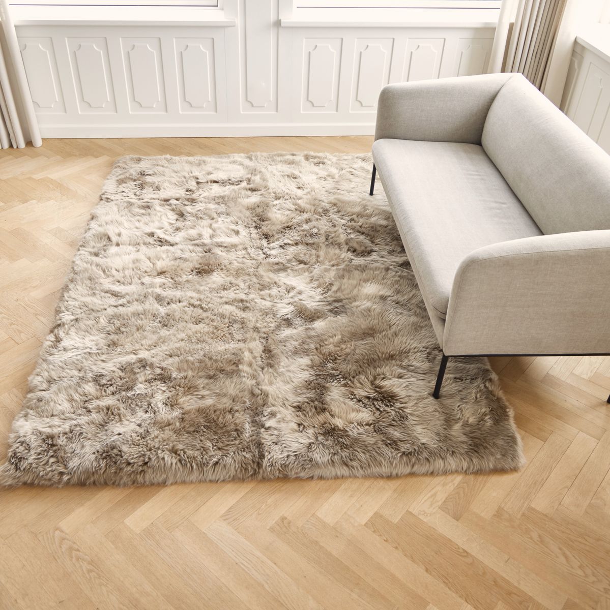 Lammfell Designerteppich Premium | Langhaar | Neuseeland Schwarz