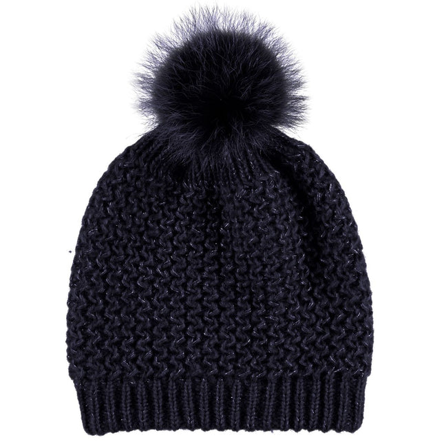 Beate Mütze | Gestrickte Merinowolle | Waschbärfell