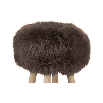 Holzhocker mit Lammfell | Langhaar | Neuseeland | 48xD34 cm Walnuss