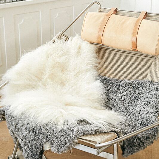Lammfell Premium | Langhaar | Island | 100-120x60 cm Naturgrau