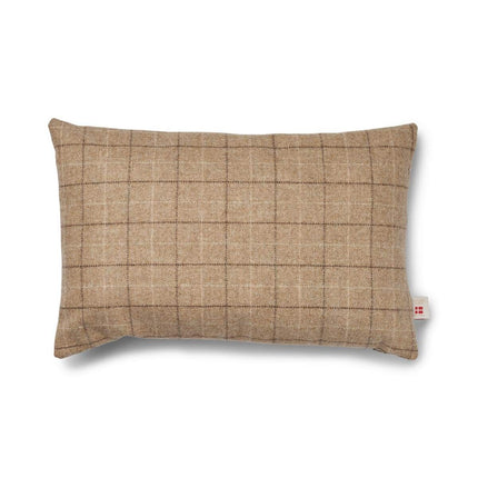 Kariertes Wollkissen | 100% Wolle | 34x52 cm Haferflocken-Beige