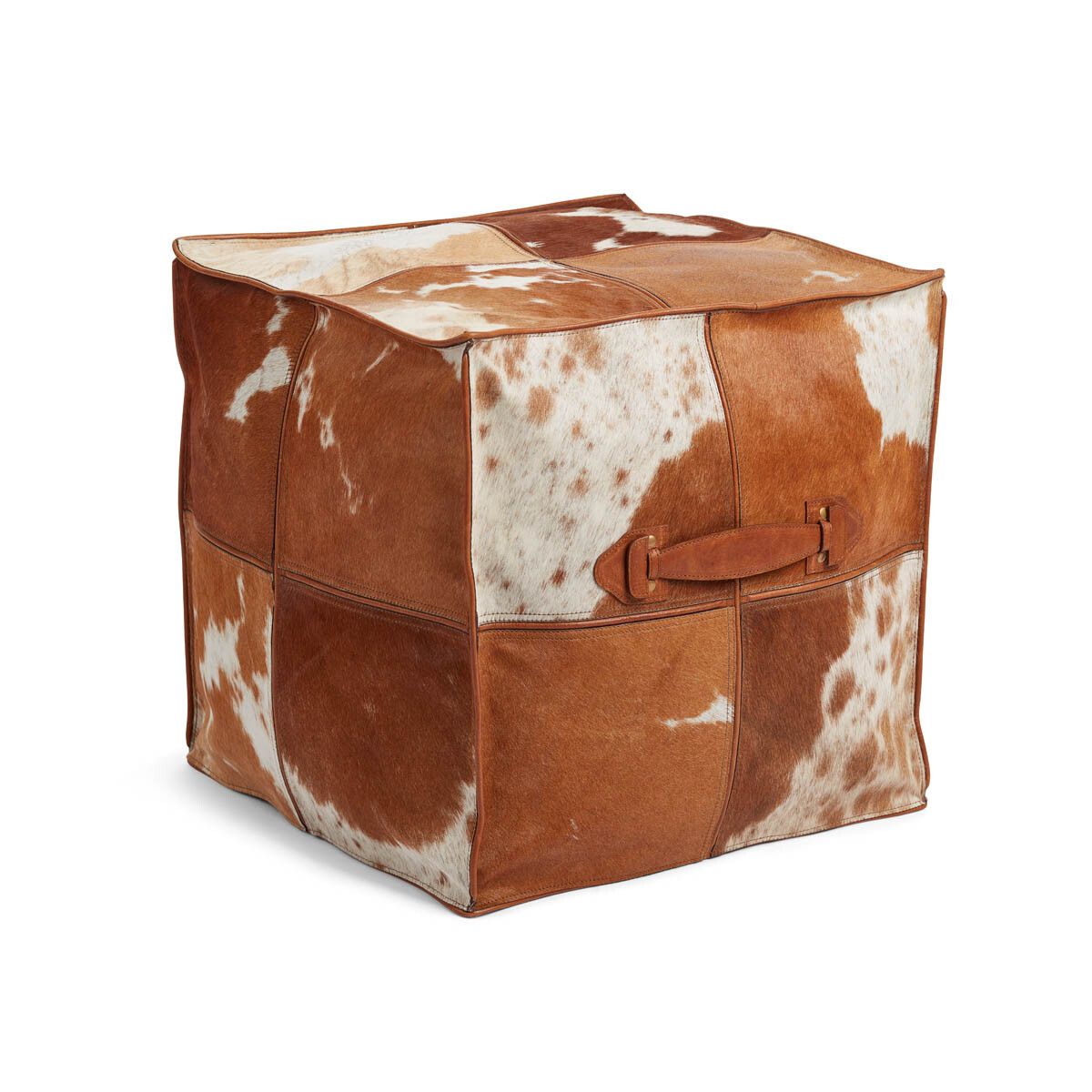 Hocker mit Griff | Brasilien | Hochwertiger Kalbsleder | 45x45x45 cm Poufs | Lammfellhaus.at