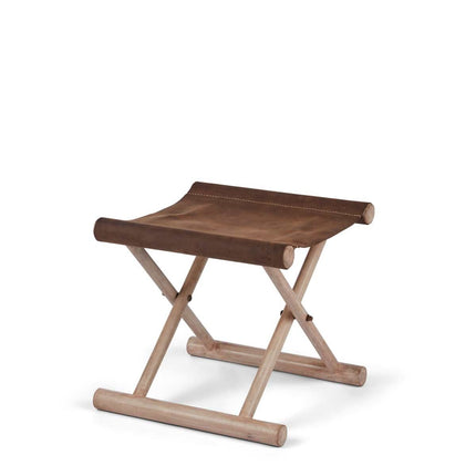 Hocker aus Premium Kalbsleder | Teakholz | 40x40x33 cm