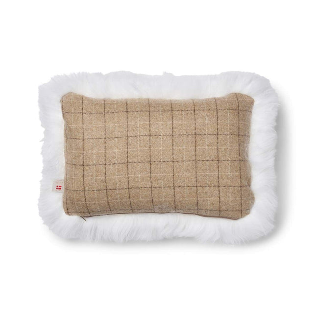 Kariertes Lammfellkissen | Langhaar | Neuseeland | 100% Wolle | 52x52 cm | 34x52 cm