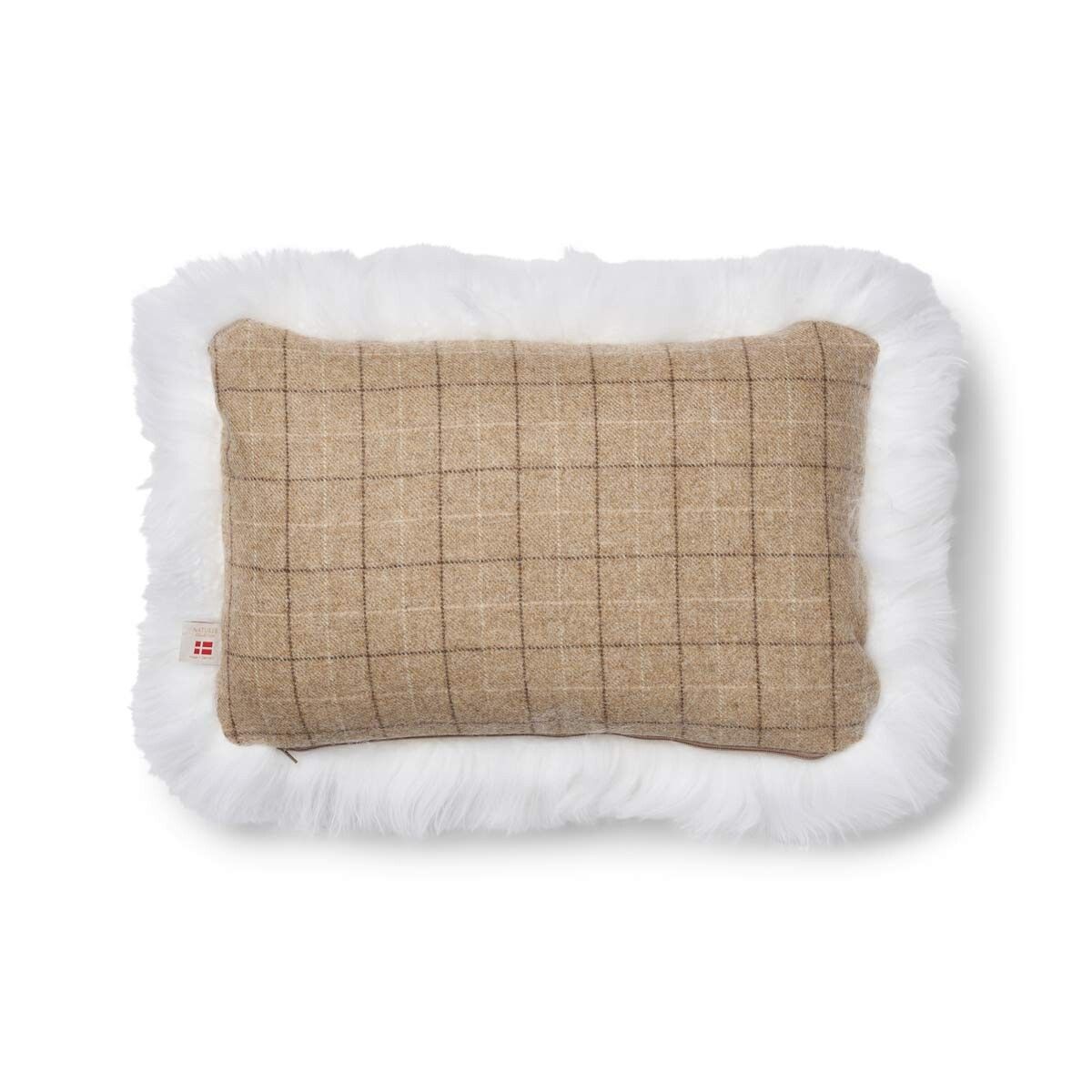 Kariertes Lammfellkissen | Langhaar | Neuseeland | 100% Wolle | 52x52 cm | 34x52 cm