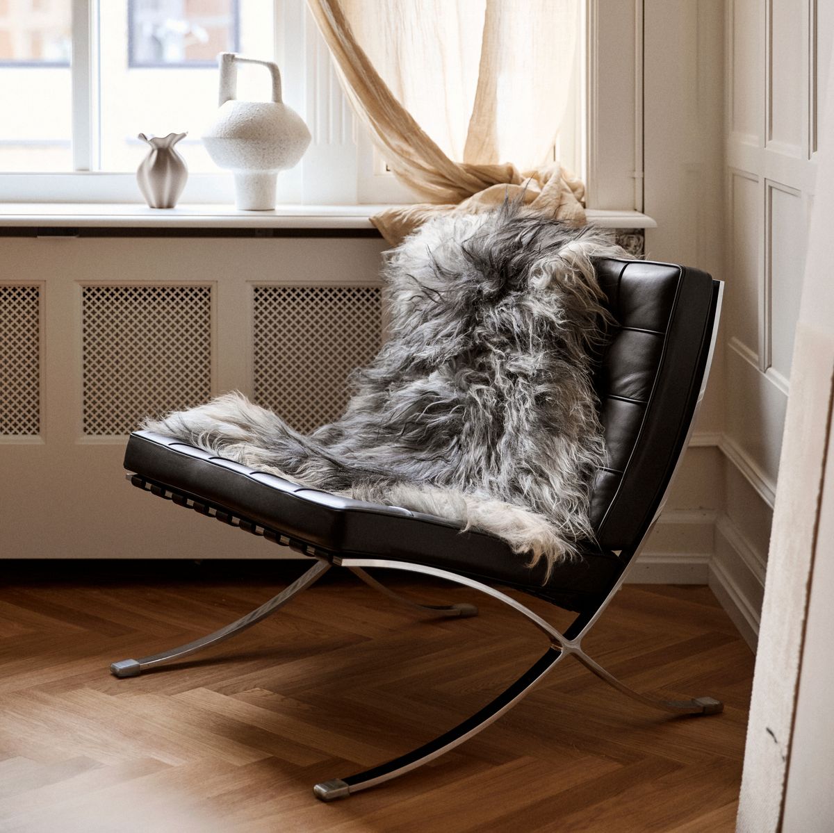 Lammfell Premium | Langhaar | Island | 90x60 cm Naturgrau