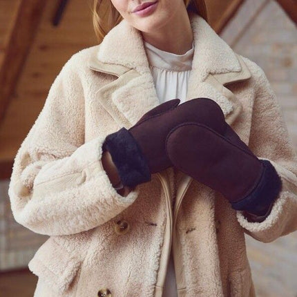 Lammfell Handschuhe Premium | Neuseeland | Fäustlinge | Damen Schwarz