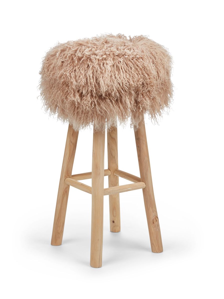 Holzbarhocker mit Lammfell | Tibet