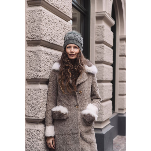 Zoey Mantel | Lammfell, Fuchs Taupe