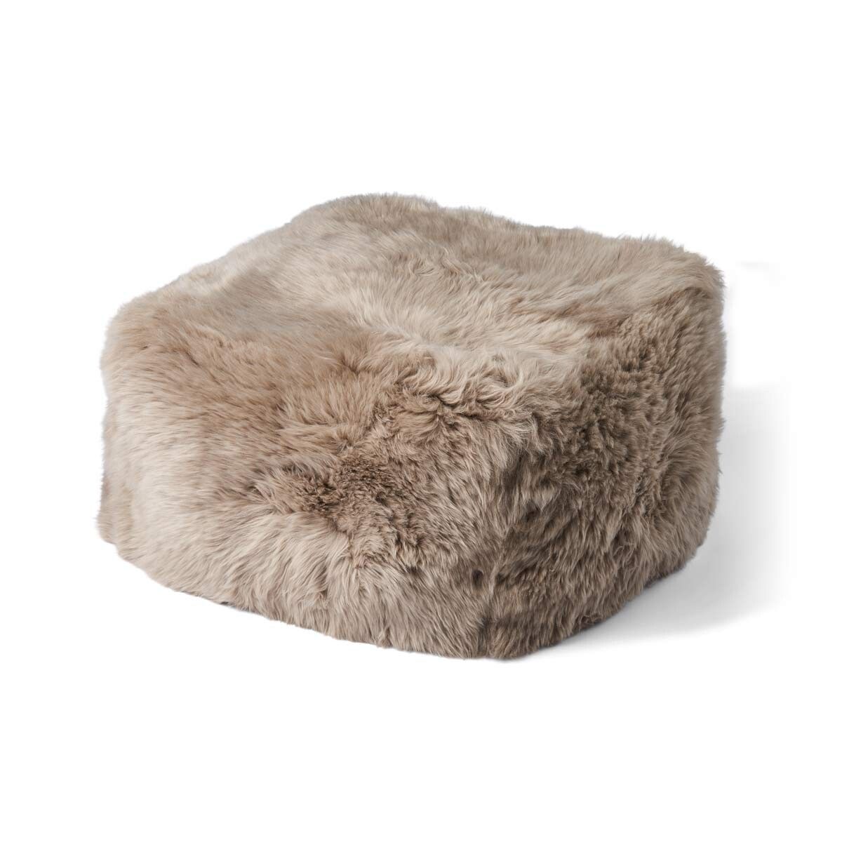 Lammfellpouf | Langhaar | Neuseeland | 50x50x32 cm Taupe