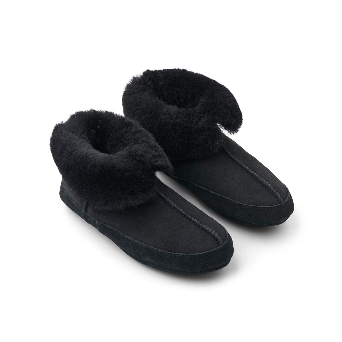 Lammfell Hausschuhe Soft Sole | Weiche Sohle | Wildleder Schwarz