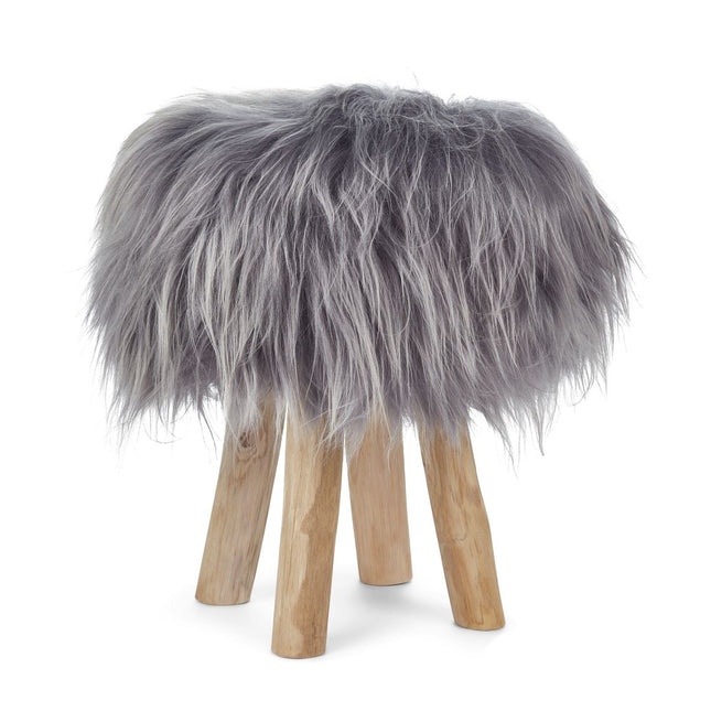 Holzhocker mit Lammfell | Island | 48xD34 cm