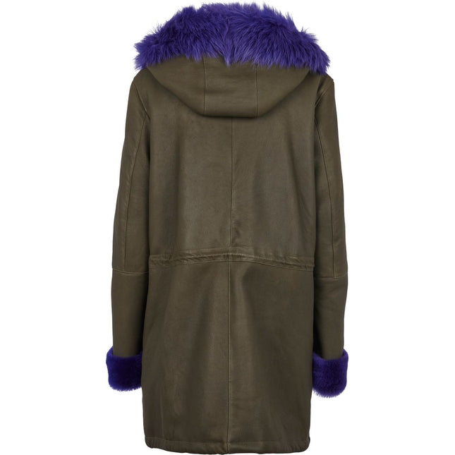Merle Parka | Lammfell Heckengrün/Lila