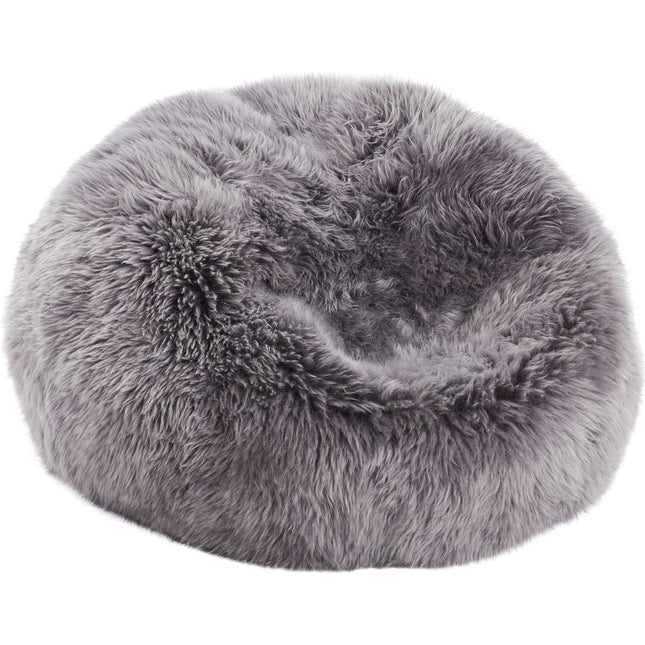 Lammfell Sitzsack Premium | Langhaar | Neuseeland | 92x93 cm Hellgrau