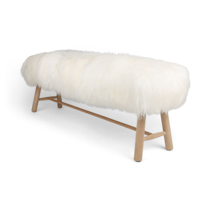 Holzbank mit Lammfell | Island | Eichenbeine | 140x35x45 cm