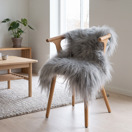 Schaffell | Langhaar | Island | Eingefärbt | 90 + cm Silber