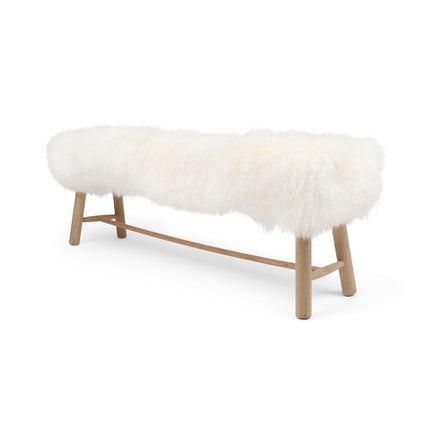 Holzbank mit Lammfell | Tibet | Eichenbeine | 140x35x45 cm Bänke | Lammfellhaus.at